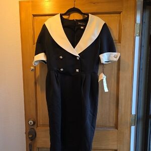 Vintage St. Gillian Black and Cream Midi Dress 14 Still has Tags